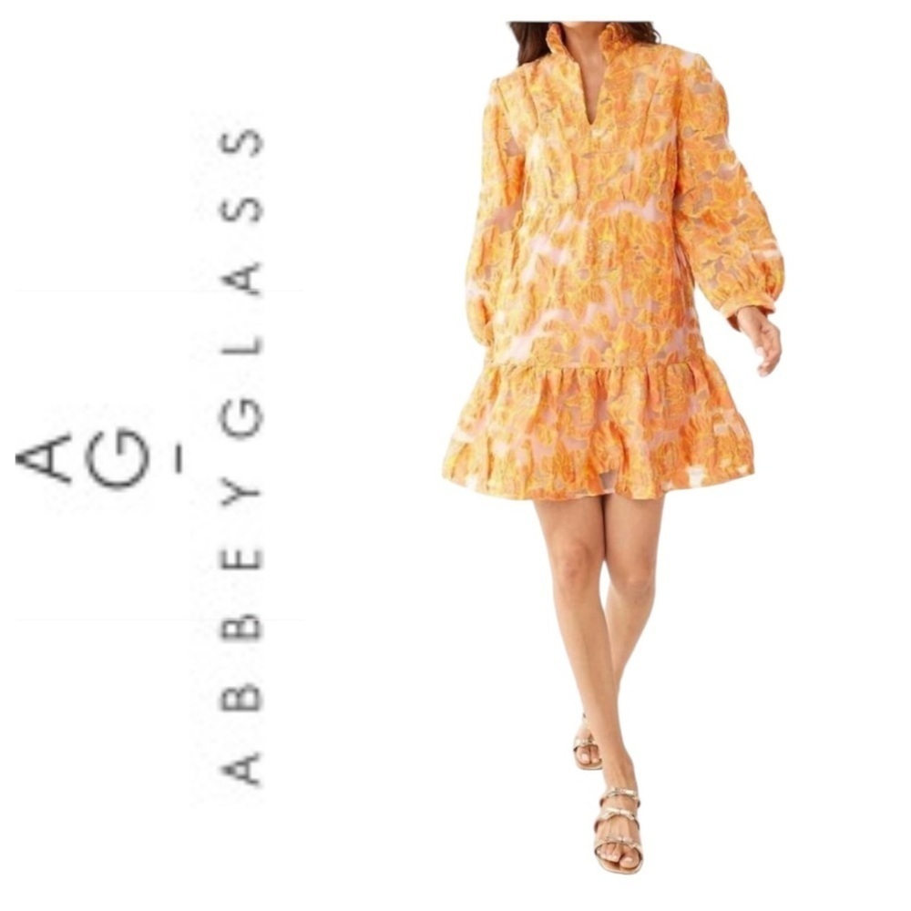 Abbey Glass Emerson Dress in Orange Blossom Organza Ruffle Mini Dress Size L